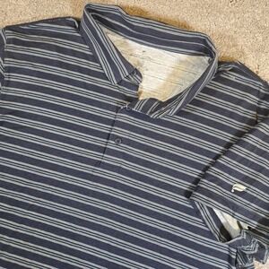 Fabletics Men's The Training Day Polo Size XL Cotton Modal Navy Blue Striped